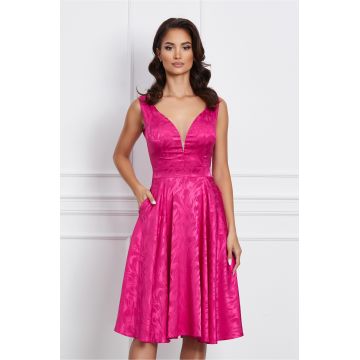 Rochie Moze fucsia fara maneci cu imprimeu discret