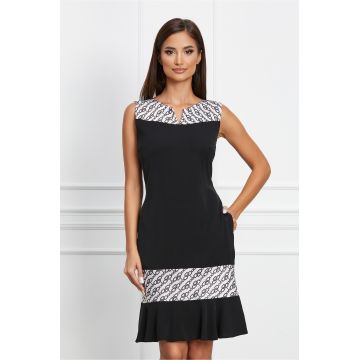 Rochie Moze neagra cu imprimeu satinat