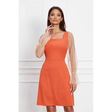 Rochie Moze orange cu maneci din tulle cu buline