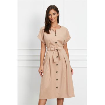 Rochie Sabrina bej cu nasturi decorativi
