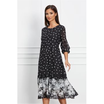 Rochie Samy neagra cu buline albe si imprimeu floral la baza