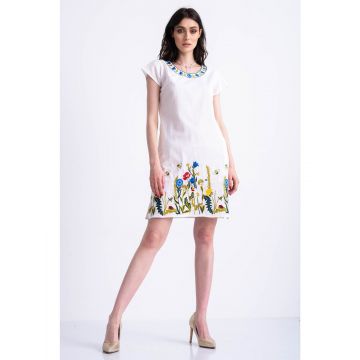Rochie tip ie traditionala din bumbac alb cu broderie in jurul gatului S (36)