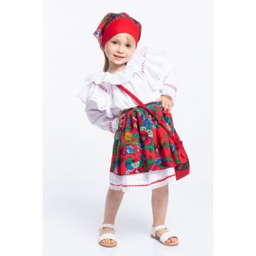 Set Rochie Traditionala din Bumbac cu traista si basma traditionala Ileana 1-2 Ani (79-91cm)