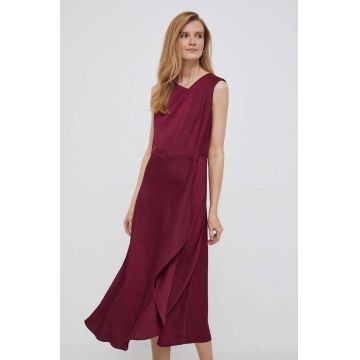 Dkny rochie culoarea bordo, midi, evazati