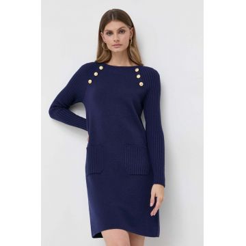 Luisa Spagnoli rochie din lana culoarea albastru marin, mini, drept