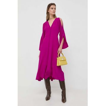 Marella rochie din amestec de matase Robinia culoarea violet, midi, evazati