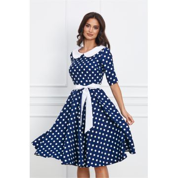 Rochie Daria bleumarin cu buline si guler