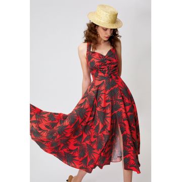 Rochie din amestec de in - cu model tropical