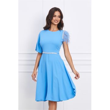 Rochie Dy Fashion bleu cu pene si strasuri