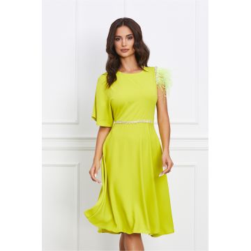 Rochie Dy Fashion lime cu pene si strasuri