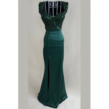 Rochie Eleganta de Dama, Crapata pe Picior si Bust din Paiete, Dorothea, Verde