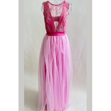 Rochie Eleganta de Dama, cu Decolteu Adanc si Funda la Spate, Kamilah, Fuchsia