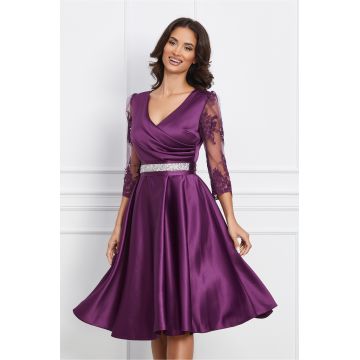 Rochie Ella Collection Adria mov cu maneci din dantela