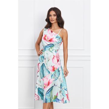 Rochie LaDonna verde mint cu flori roz