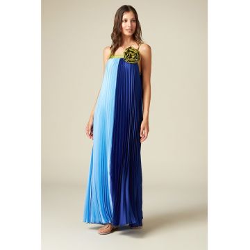 Rochie maxi cu pliuri si decolteu patrat