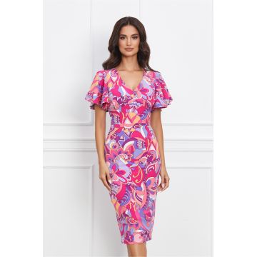 Rochie MBG fucsia cu imprimeuri mov
