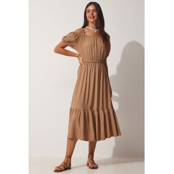 Rochie midi cu decolteu pe umeri