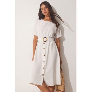 Rochie midi din amestec de in cu o curea