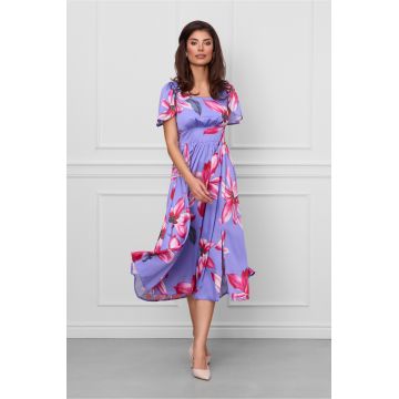 Rochie Moze lila cu imprimeuri florale fucsia