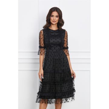 Rochie Moze neagra cu buline din catifea