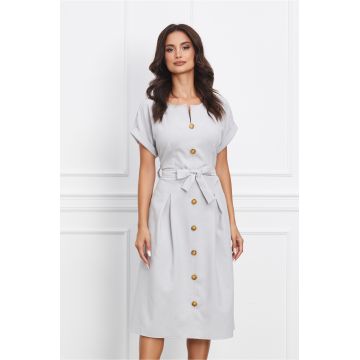 Rochie Sabrina gri cu nasturi decorativi