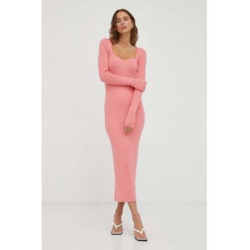 Remain rochie culoarea roz, midi, mulata