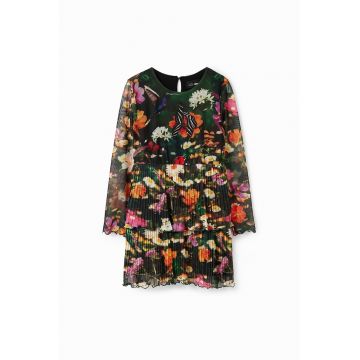 Rochie cu imprimeu floral si pliuri