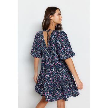 Rochie cu imprimeu si maneci bufante