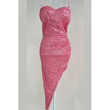 Rochie Dama de Ocazie, din Paiete si Bretele Subtiri, Lara, Roz