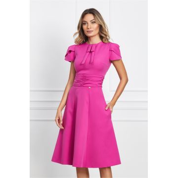 Rochie Dy Fashion fucsia cu funda la decolteu