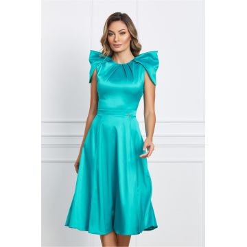Rochie Dy Fashion turcoaz cu umeri ascutiti