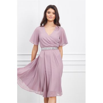 Rochie Ella Collection Amy roz cu pliuri la bust si cordon in talie