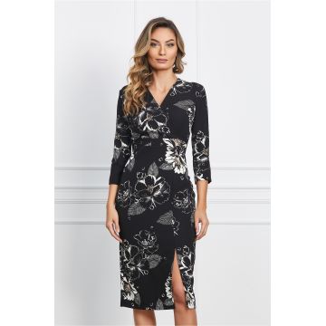 Rochie Hally neagra cu imprimeuri albe