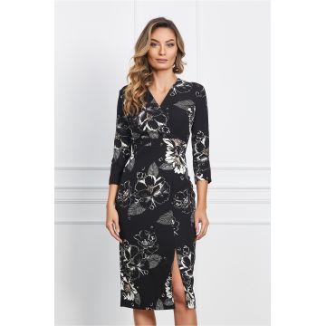 Rochie Hally neagra cu imprimeuri albe