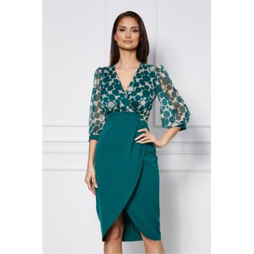 Rochie Iliana verde cu buline la bust