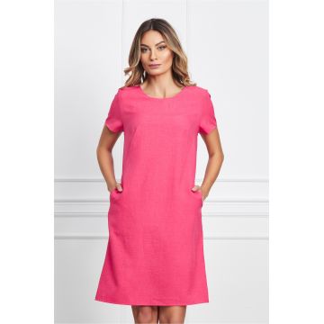 Rochie Marisa fucsia cu maneci scurte si buzunare