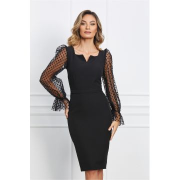 Rochie MBG neagra cu buline catifelate pe maneci