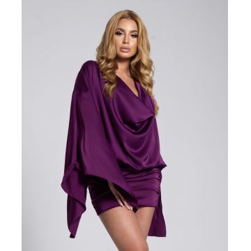 Rochie mini mov cu drapaje si top vaporos S (36)