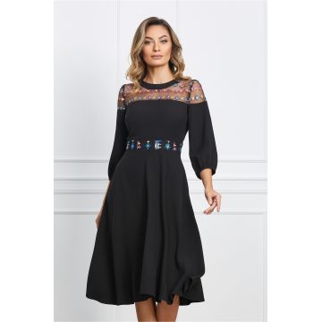 Rochie Moze neagra cu borderie mov