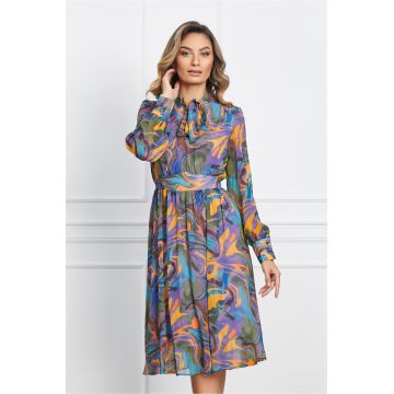Rochie Norina mov cu imprimeuri orange si kaki