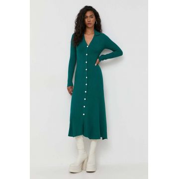 Silvian Heach rochie culoarea verde, midi, evazati
