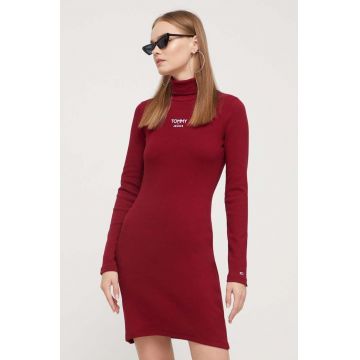 Tommy Jeans rochie culoarea bordo, mini, mulata