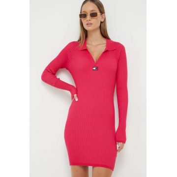 Tommy Jeans rochie culoarea roz, mini, mulata