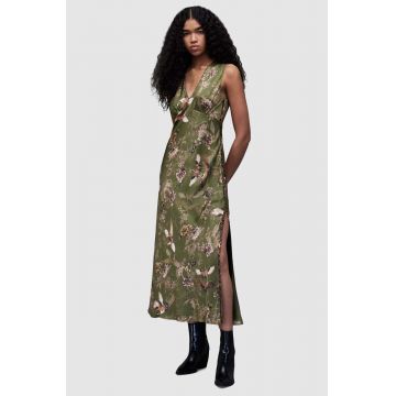 AllSaints rochie KARLA PEGGY DRESS culoarea verde, midi, drept