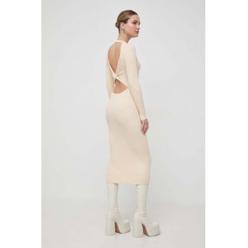 Bardot rochie culoarea bej, midi, mulata