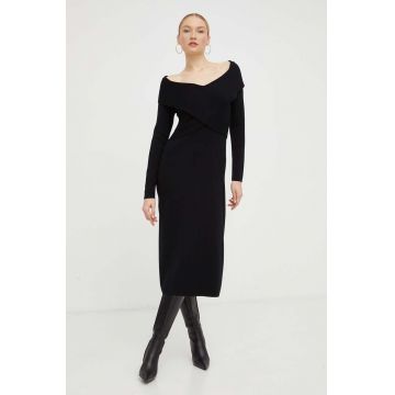 Luisa Spagnoli rochie din lana culoarea negru, midi, mulata