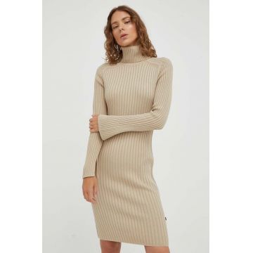 Marc O'Polo rochie din bumbac culoarea bej, midi, mulata