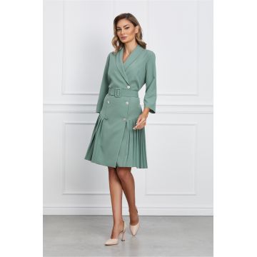 Rochie Anemona verde mint tip sacou cu pliuri la baza