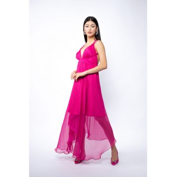 Rochie asimetrica de matase cu decolteu adanc pe partea din spate