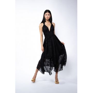 Rochie asimetrica de matase cu decolteu adanc pe partea din spate